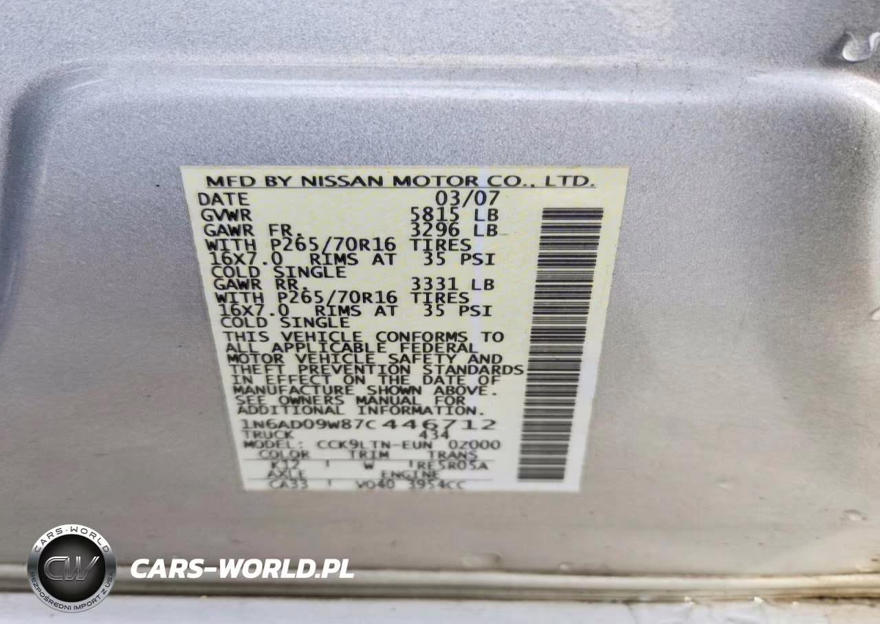 2007 Nissan Frontier Se VIN:1N6AD09W87C446712 - 12