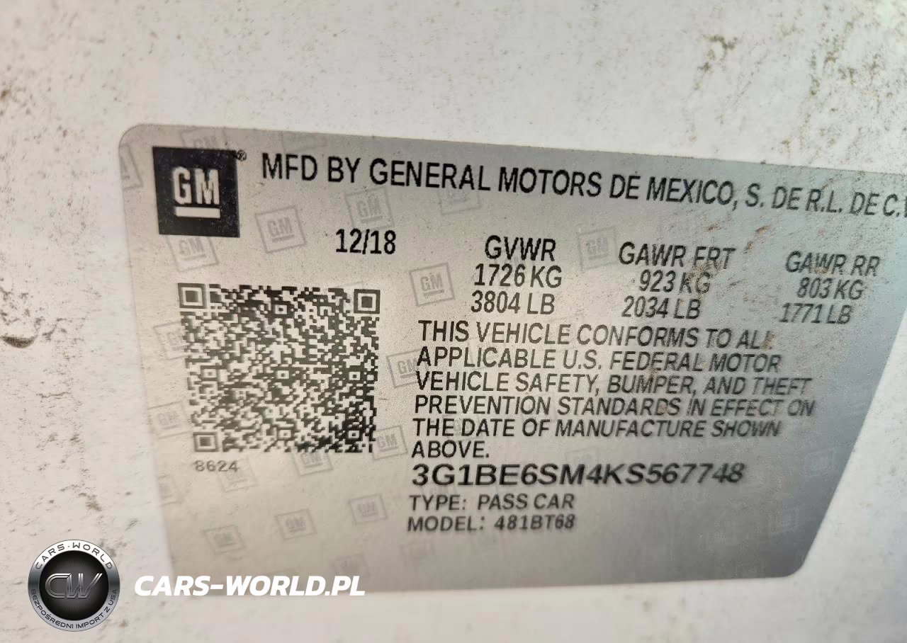 2019 Chevrolet Cruze Lt VIN:3G1BE6SM4KS567748 - 12