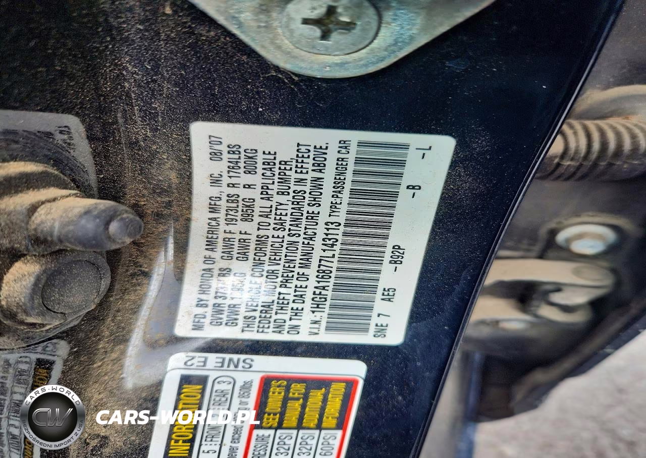 2007 Honda Civic Ex VIN:1HGFA16877L143113 - 12