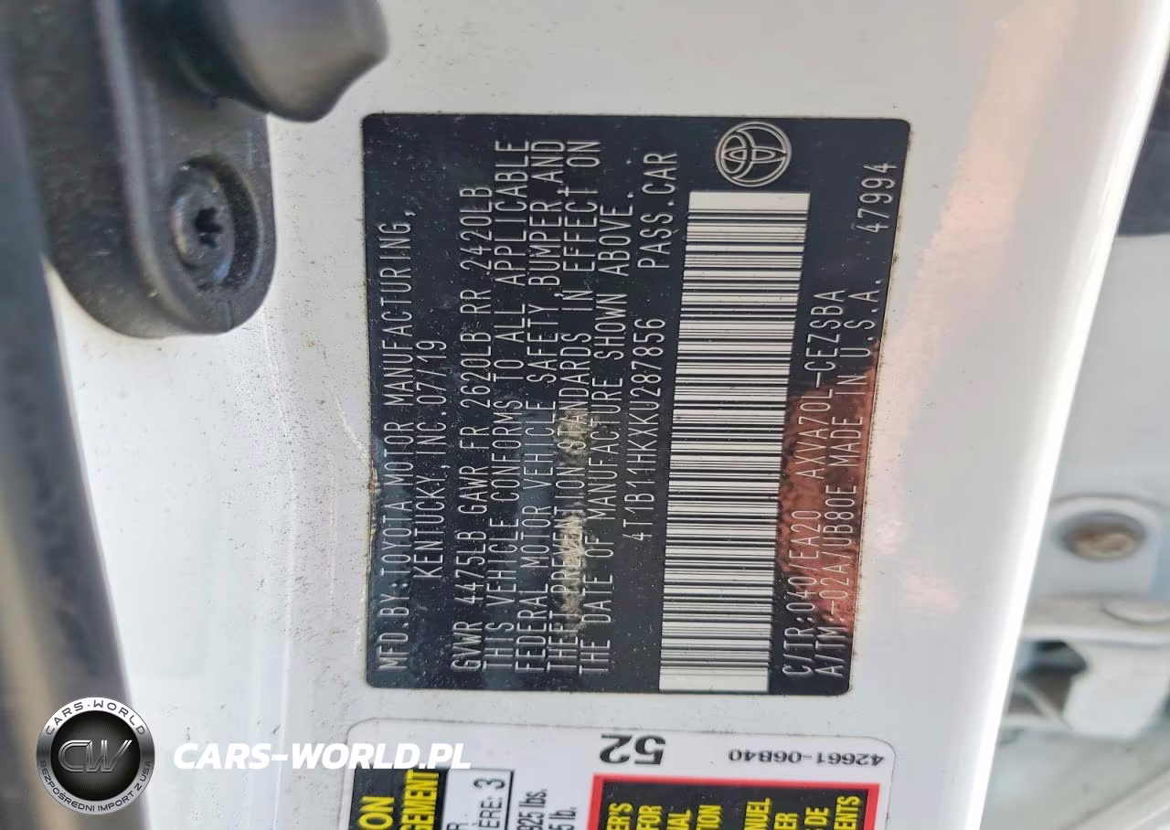 2019 Toyota Camry Se VIN:4T1B11HKXKU287856 - 12