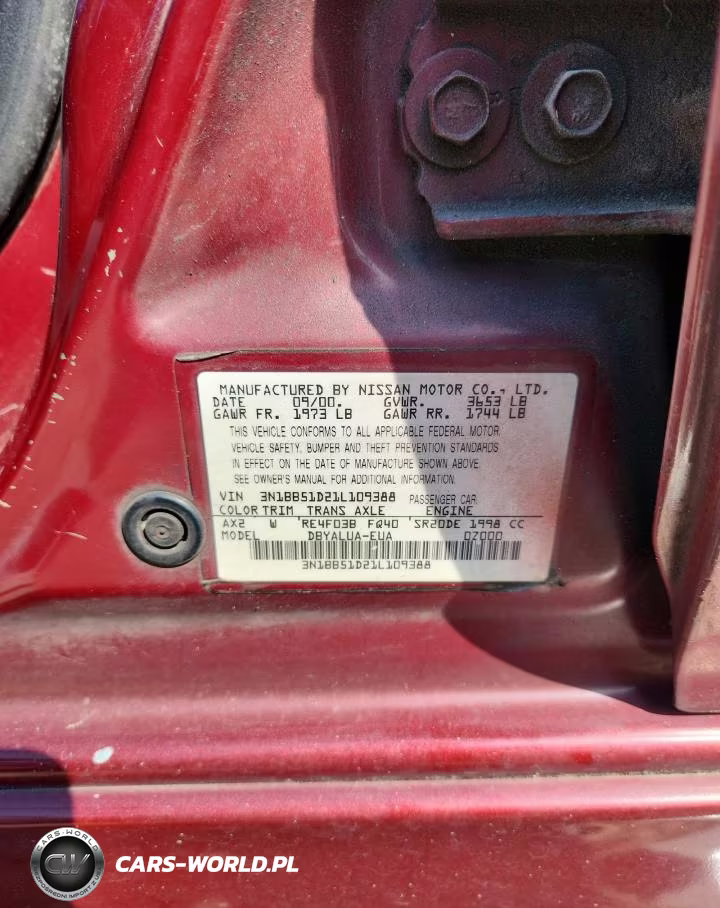 2001 Nissan Sentra Se VIN:3N1BB51D21L109388 - 12