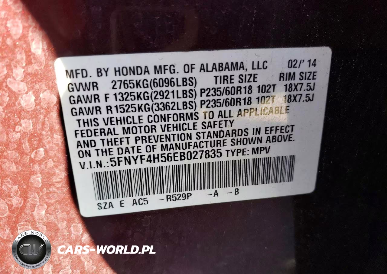 2014 Honda Pilot Exl VIN:5FNYF4H56EB027835 - 13