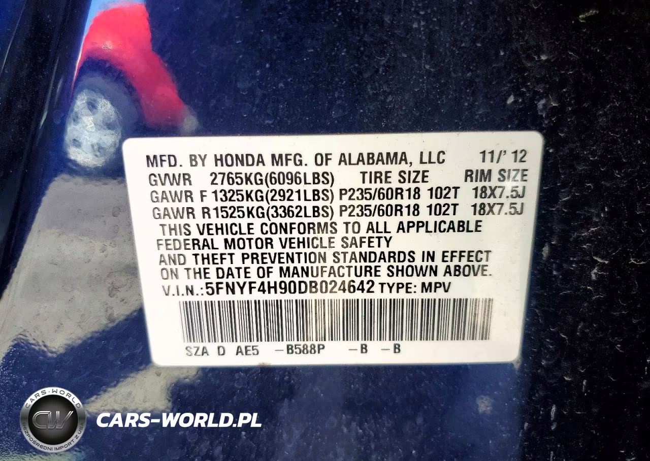 2013 Honda Pilot Touring VIN:5FNYF4H90DB024642 - 13