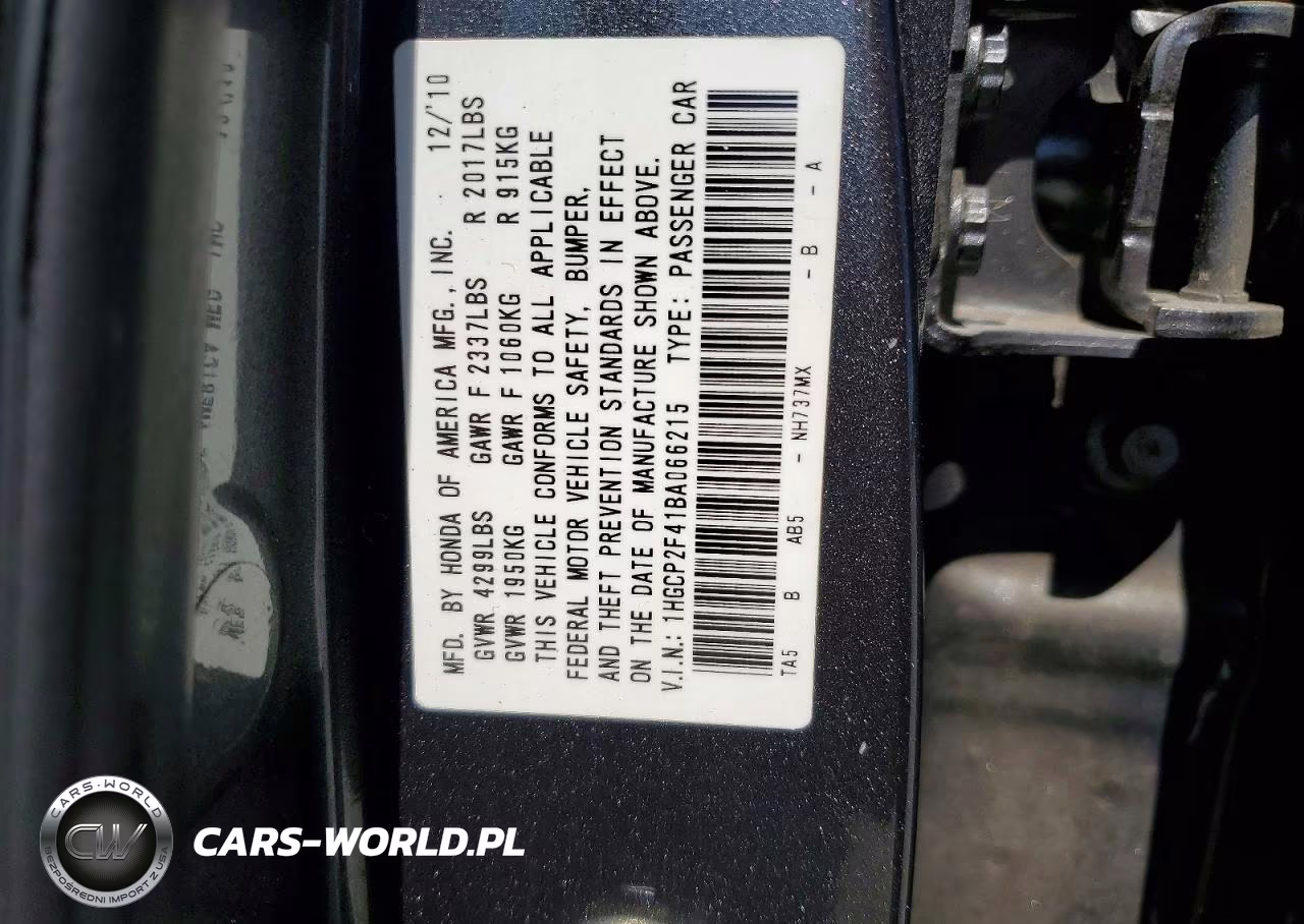 2011 Honda Accord Lxp VIN:1HGCP2F41BA066215 - 13