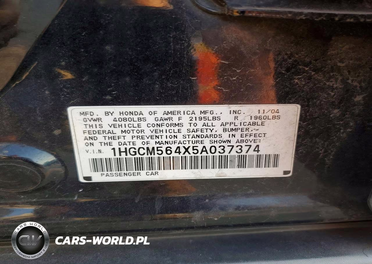 2005 Honda Accord Lx VIN:1HGCM564X5A037374 - 12
