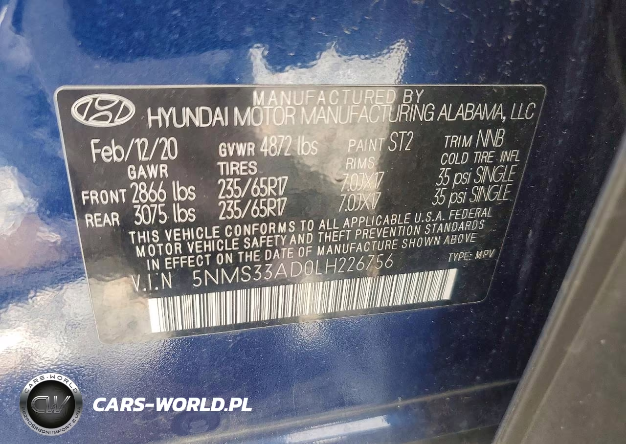 2020 Hyundai Santa Fe Sel VIN:5NMS33AD0LH226756 - 12
