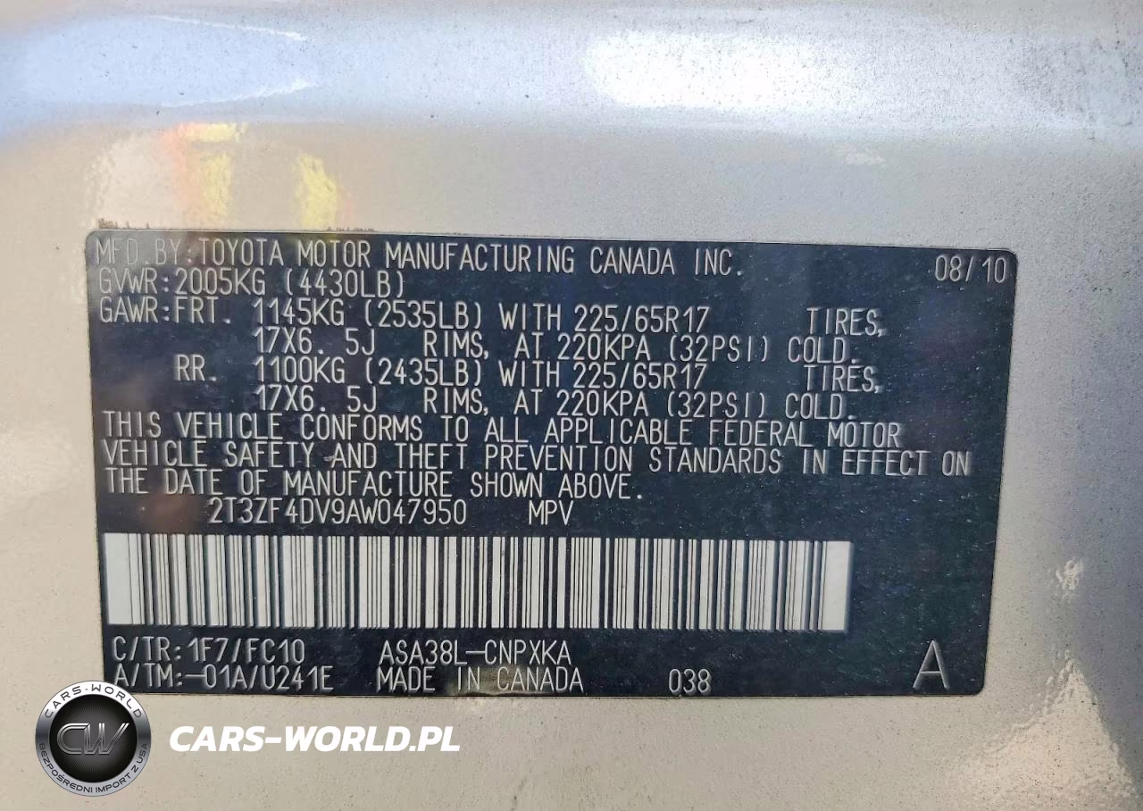 2010 Toyota Rav4 Base VIN:2T3ZF4DV9AW047950 - 13