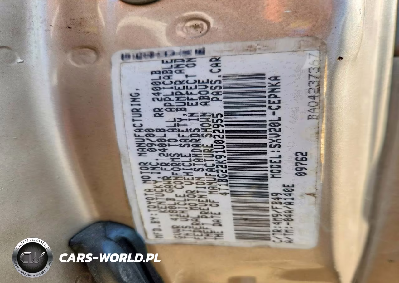 2001 Toyota Camry Le VIN:4T1BG22K91U022955 - 12