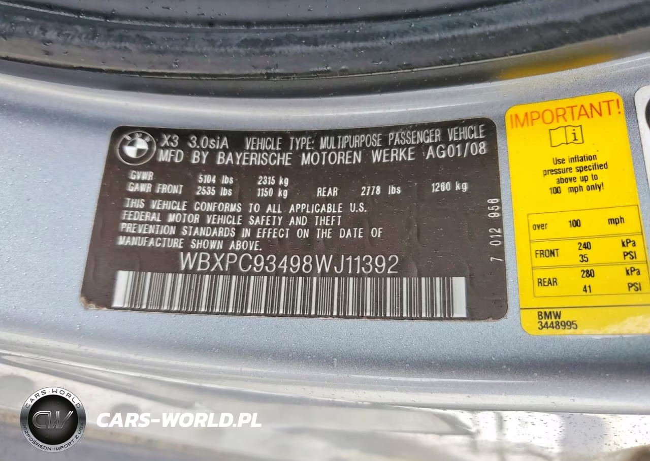 2008 BMW X3 3.0Si VIN:WBXPC93498WJ11392 - 13