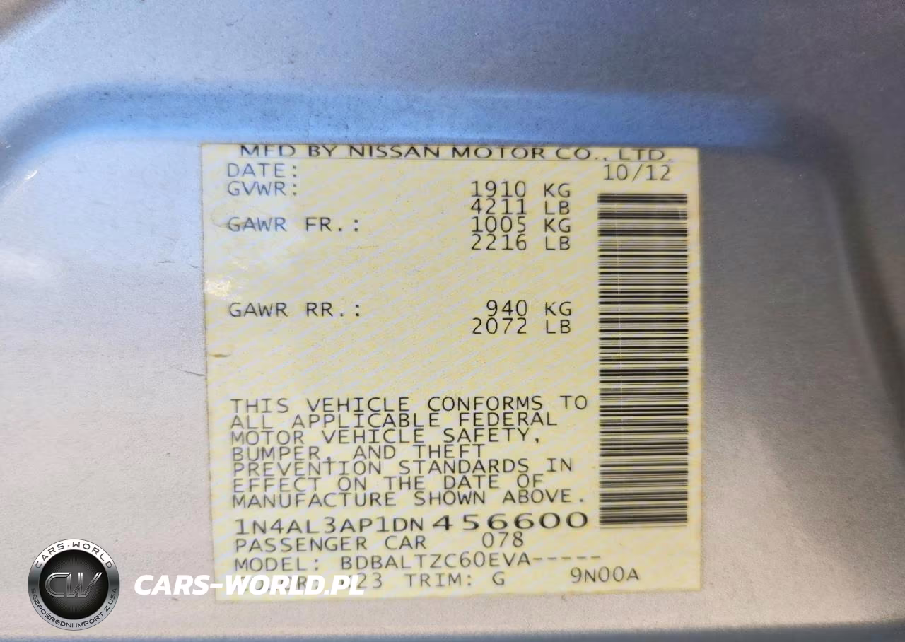 2013 Nissan Altima 2.5 VIN:1N4AL3AP1DN456600 - 12
