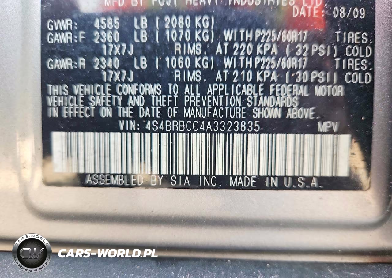 2010 Subaru Outback 2.5I Premium VIN:4S4BRBCC4A3323835 - 13