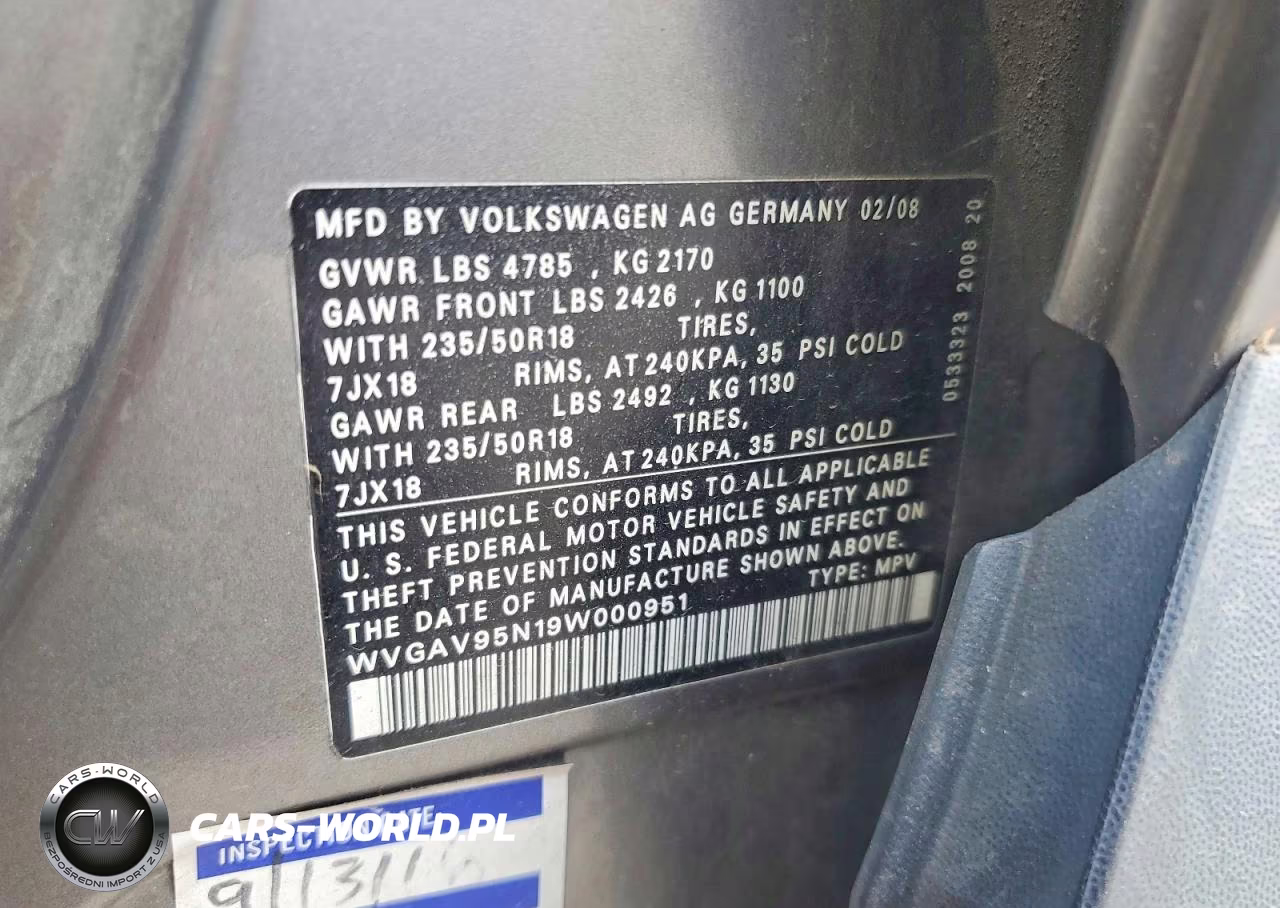 2009 Volkswagen Tiguan VIN:WVGAV95N19W000951 - 12