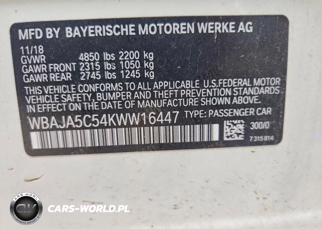 2019 BMW 530 I VIN:WBAJA5C54KWW16447 - 12