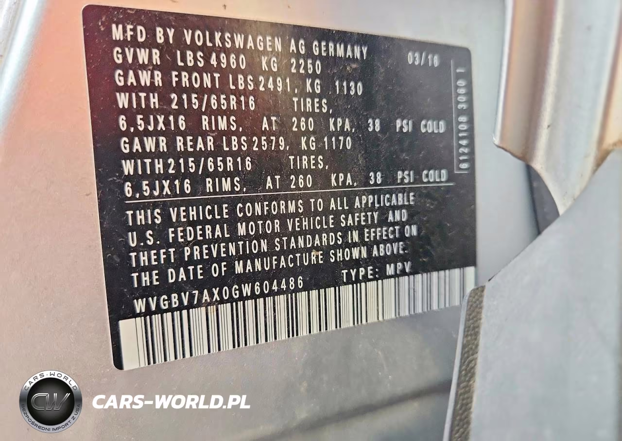 2016 Volkswagen Tiguan S VIN:WVGBV7AX0GW604486 - 13