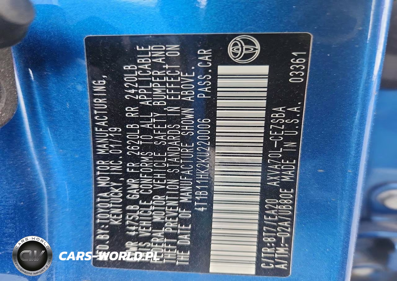 2019 Toyota Camry Se VIN:4T1B11HK2KU220006 - 12