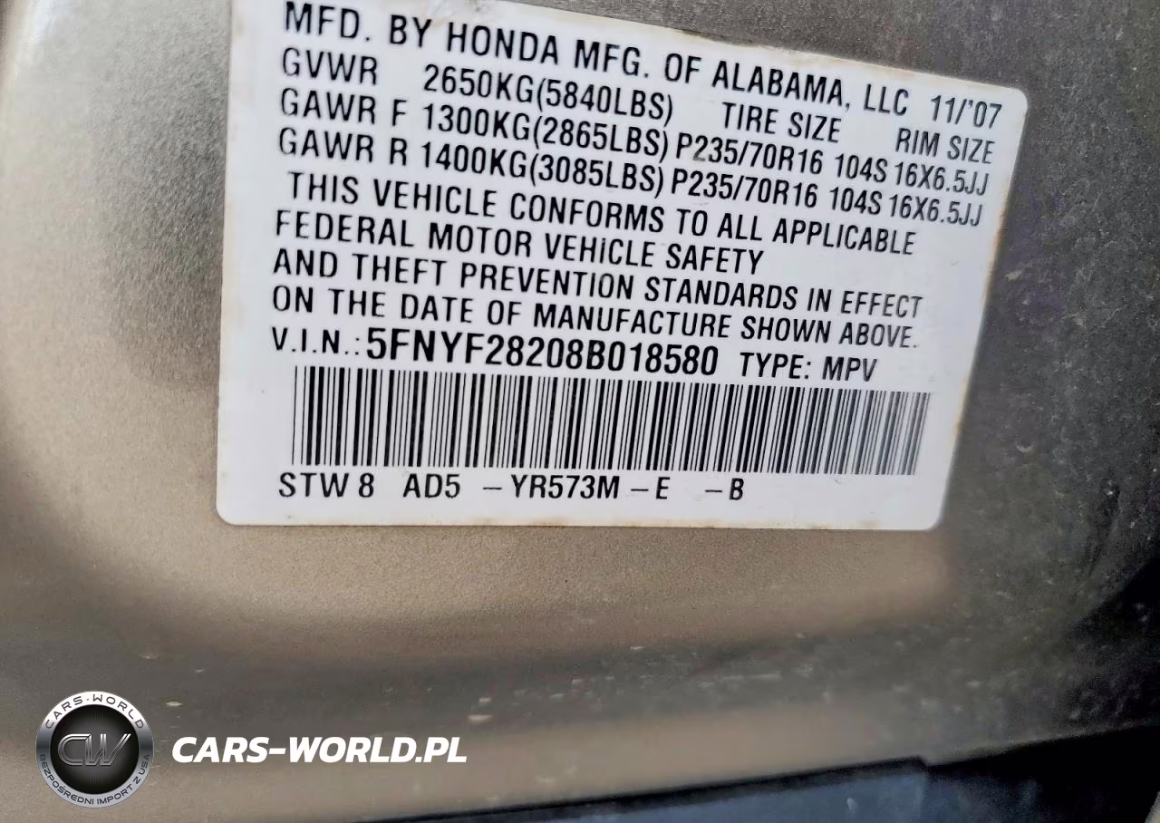 2008 Honda Pilot Vp VIN:5FNYF28208B018580 - 12