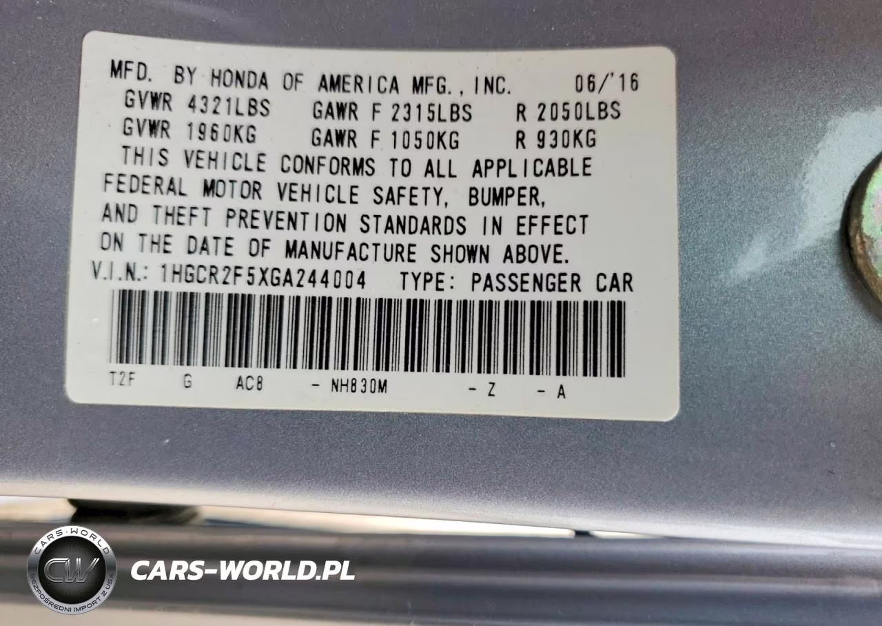 2016 Honda Accord Sport VIN:1HGCR2F5XGA244004 - 13