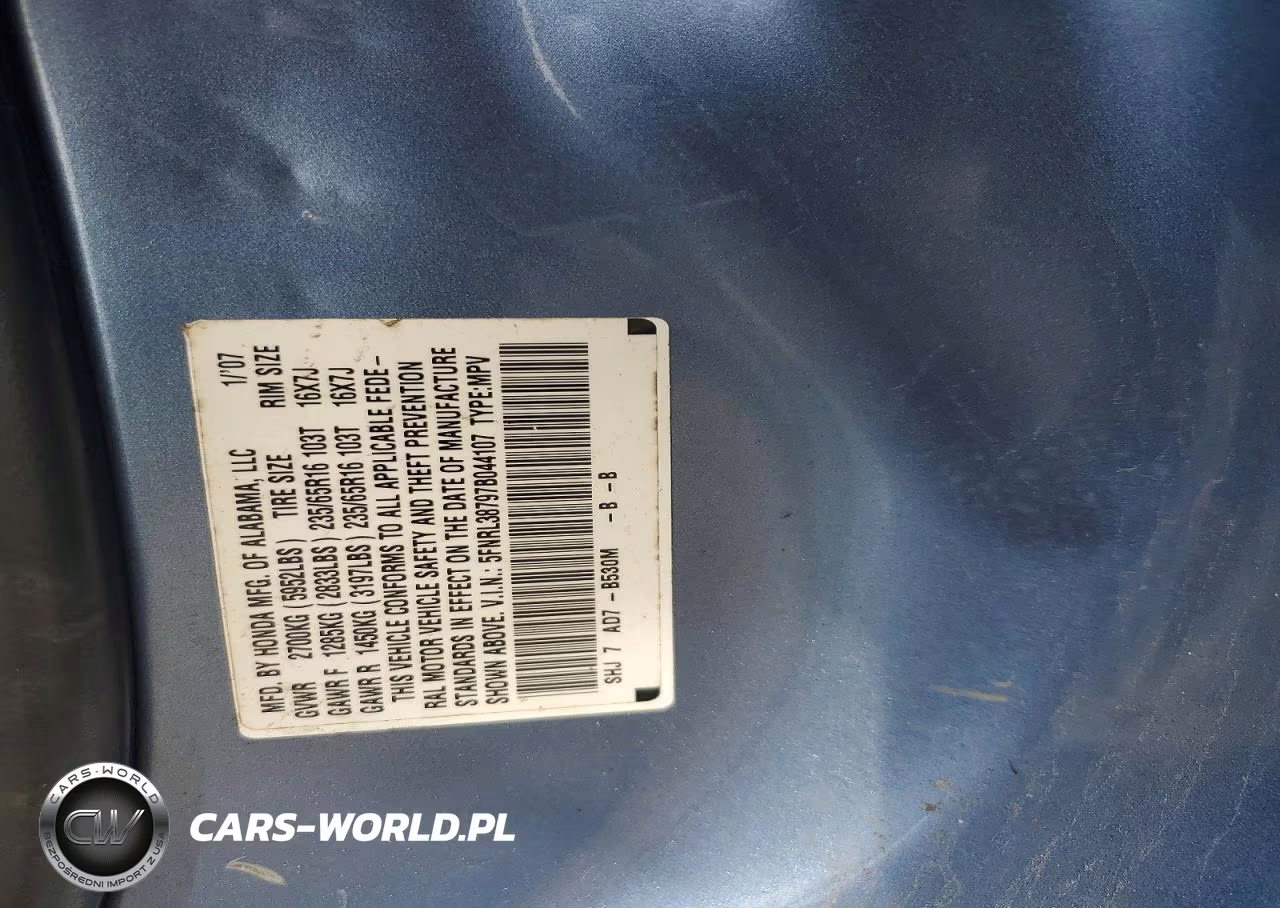 2007 Honda Odyssey Exl VIN:5FNRL38797B044107 - 13