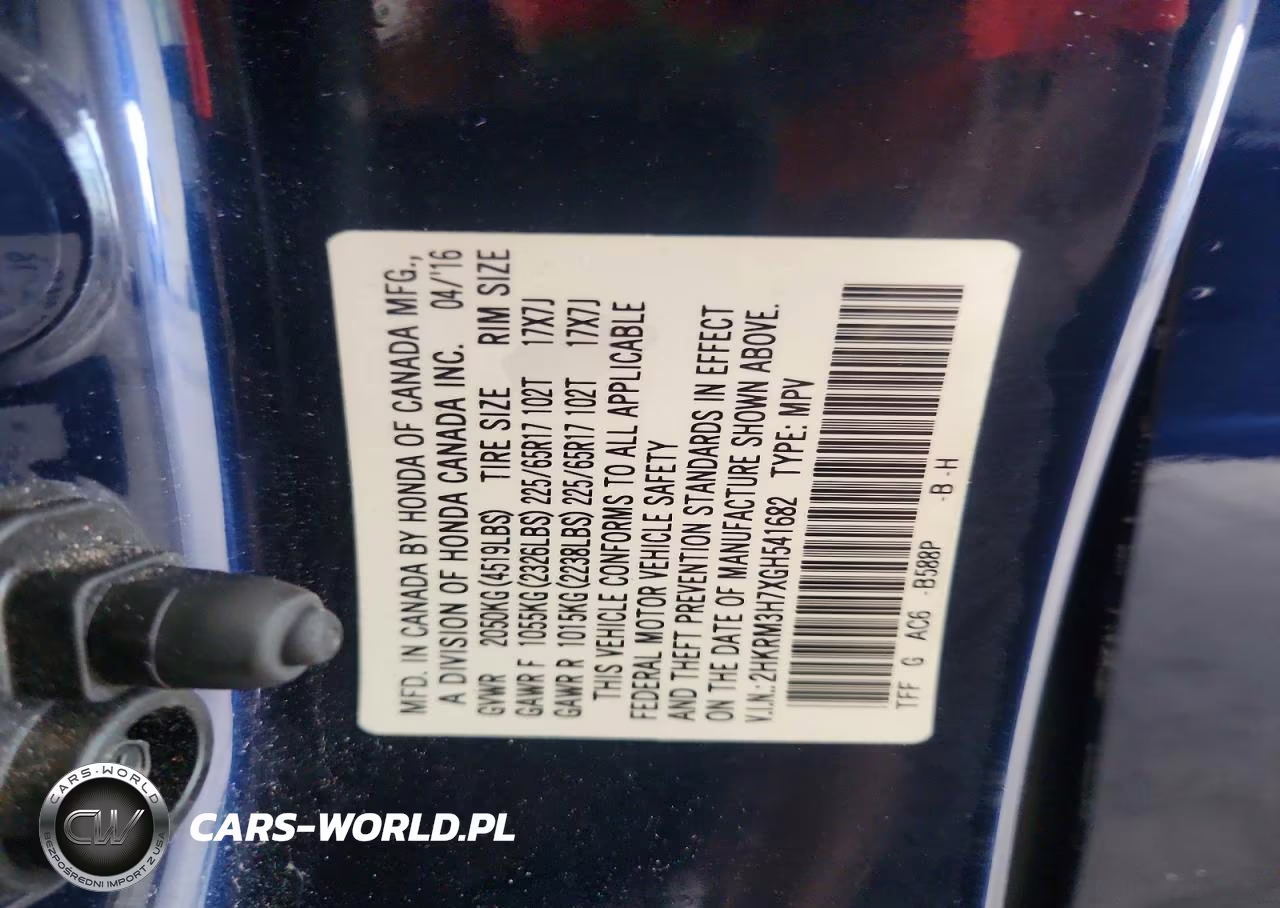 2016 Honda Cr-V Exl VIN:2HKRM3H7XGH541682 - 13