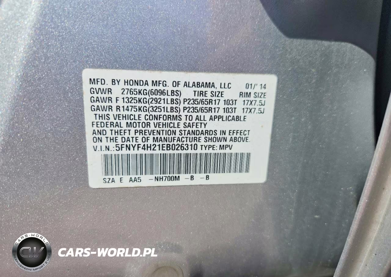 2014 Honda Pilot Lx VIN:5FNYF4H21EB026310 - 13
