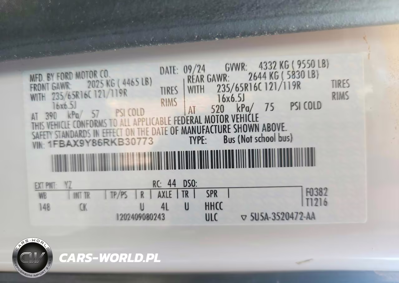 2024 Ford Transit T-350 VIN:1FBAX9Y86RKB30773 - 13