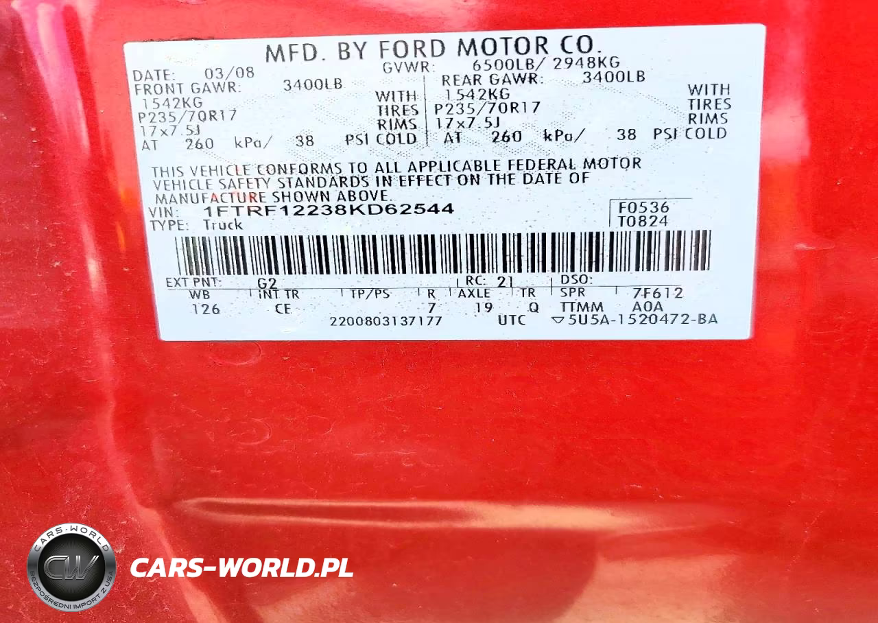 2008 Ford F150 VIN:1FTRF12238KD62544 - 12