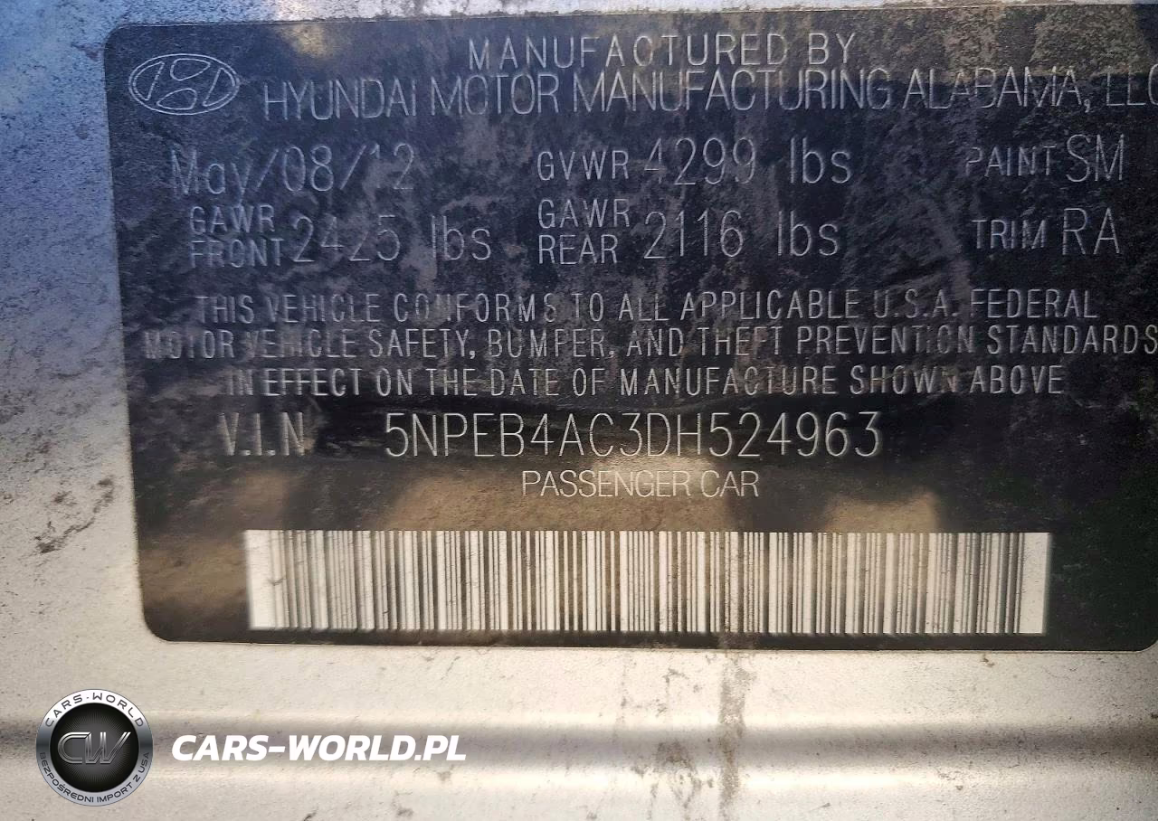 2013 Hyundai Sonata Gls VIN:5NPEB4AC3DH524963 - 12