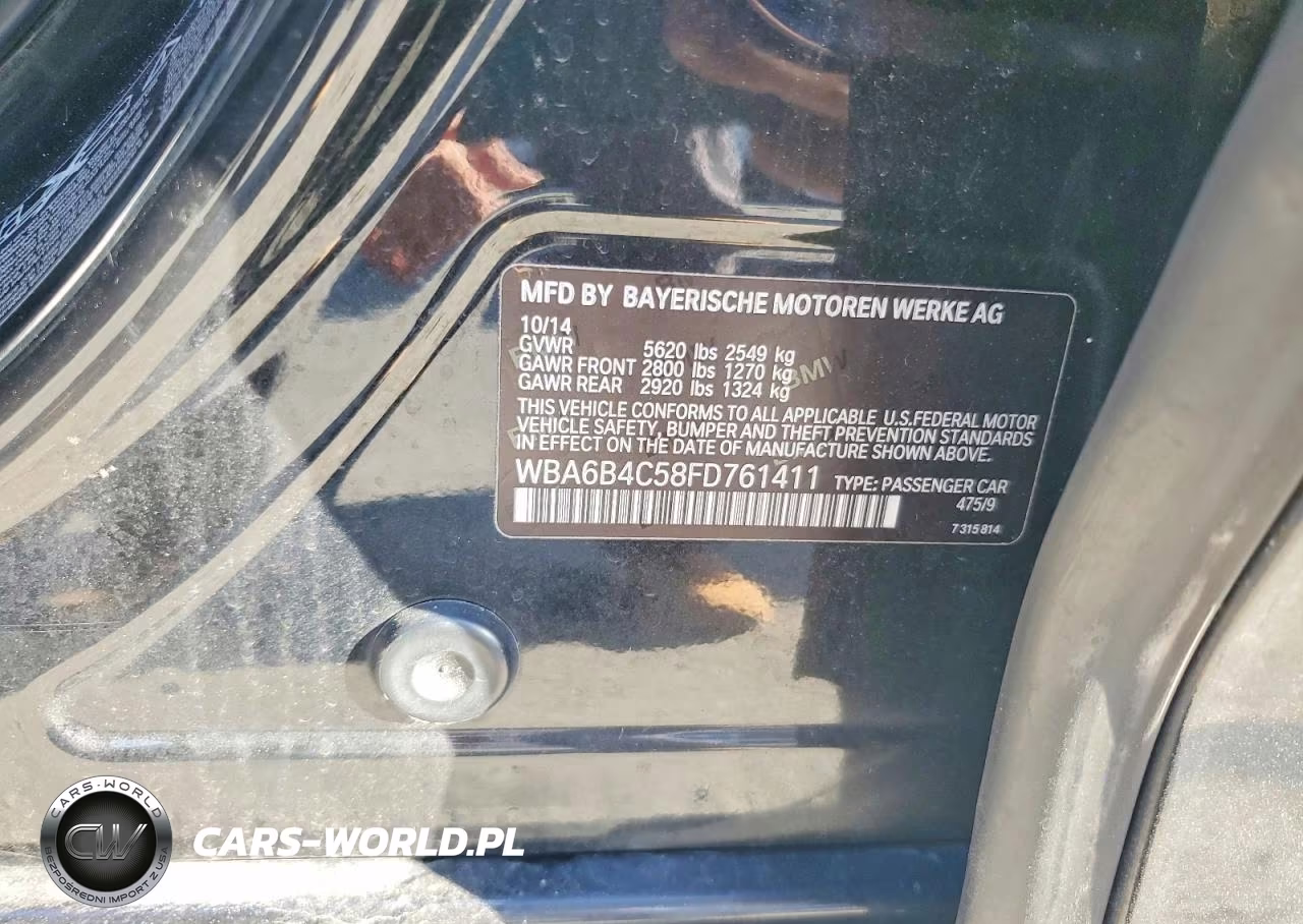 2015 BMW 650I VIN:WBA6B4C58FD761411 - 13