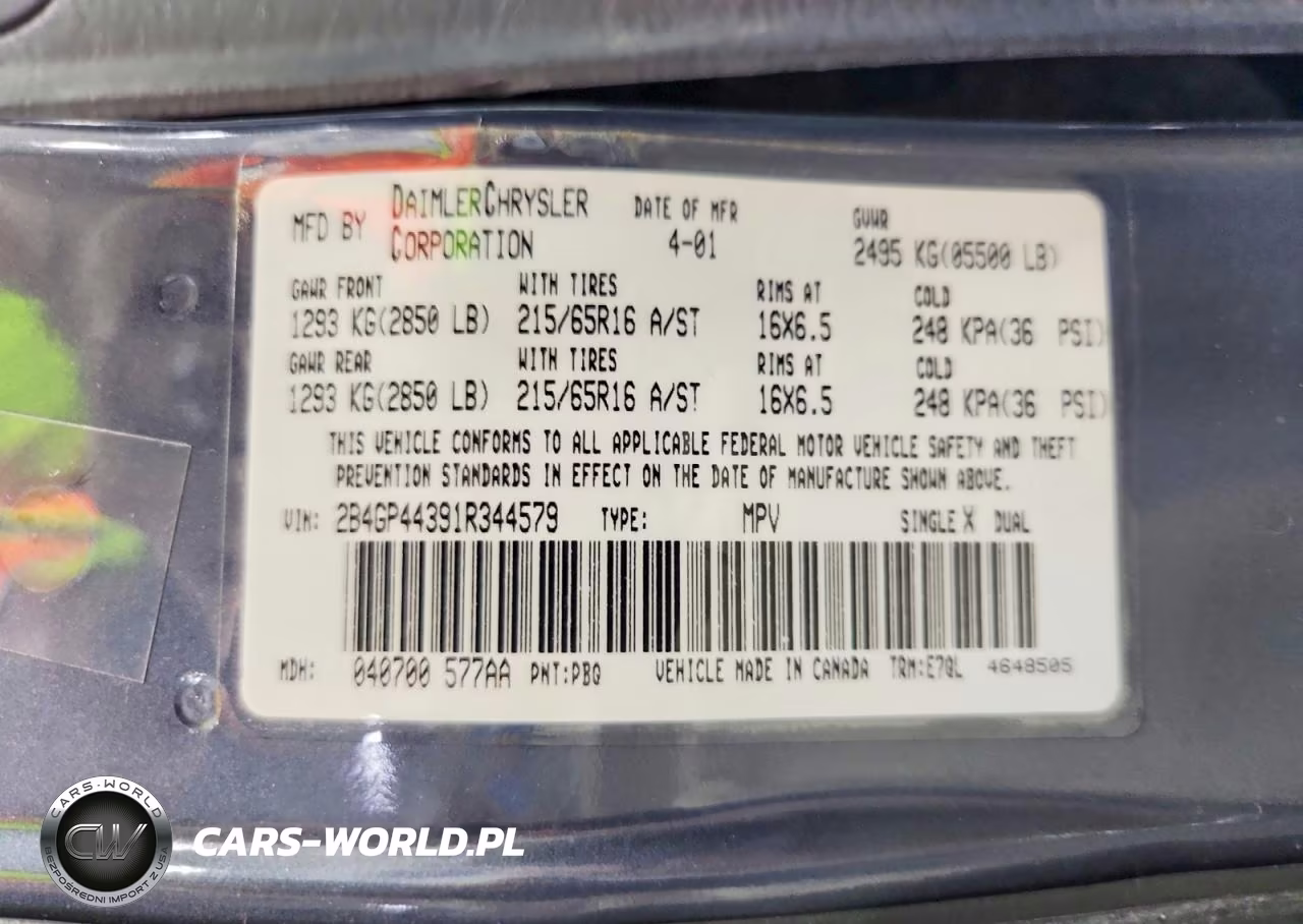2001 Dodge Grand Caravan Sport VIN:2B4GP44391R344579 - 13