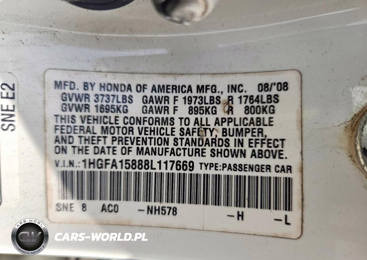 2008 Honda Civic Ex VIN:1HGFA15888L117669 - 13