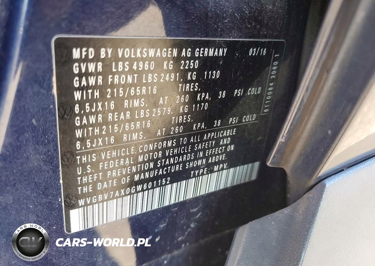 2016 Volkswagen Tiguan S VIN:WVGBV7AX0GW601152 - 13