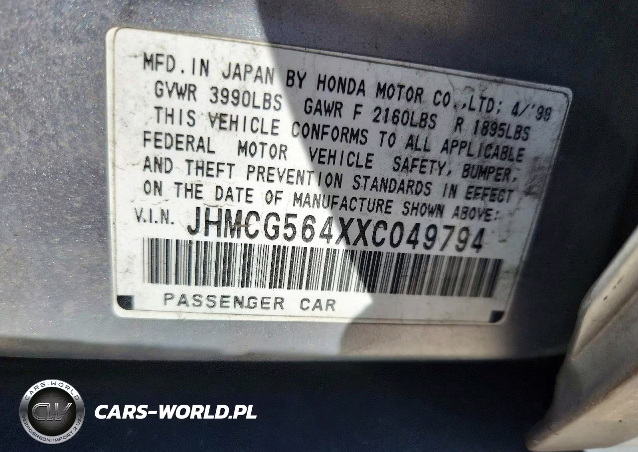 1999 Honda Accord Lx VIN:JHMCG564XXC049794 - 13