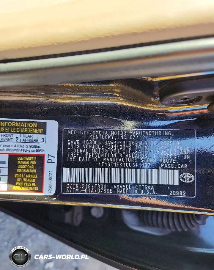 2012 Toyota Camry Xle VIN:4T1BF1FK1CU141187 - 12