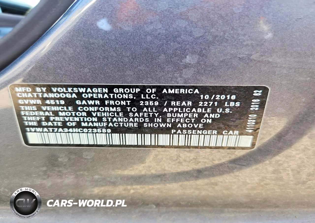 2017 Volkswagen Passat S VIN:1VWAT7A34HC023589 - 12