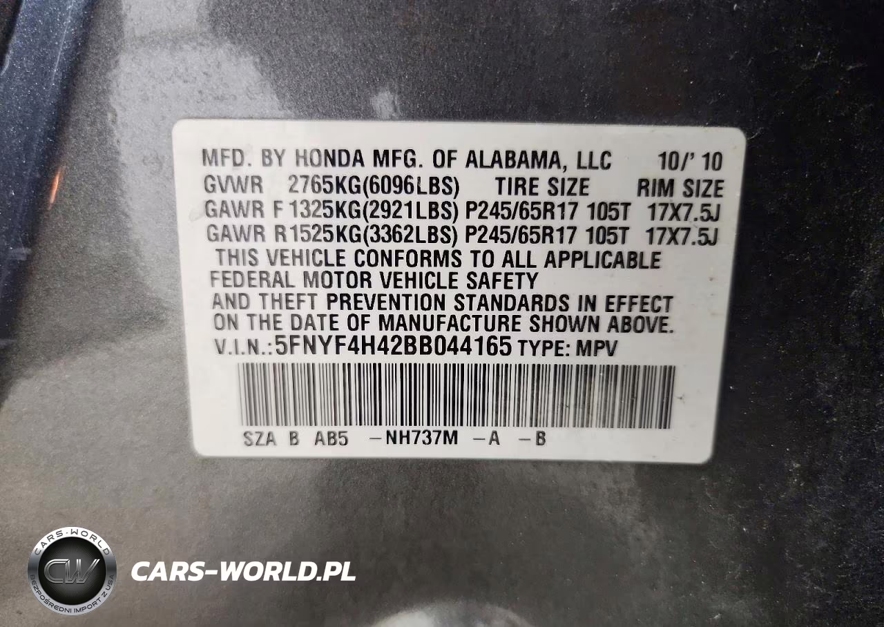 2011 Honda Pilot Ex VIN:5FNYF4H42BB044165 - 13