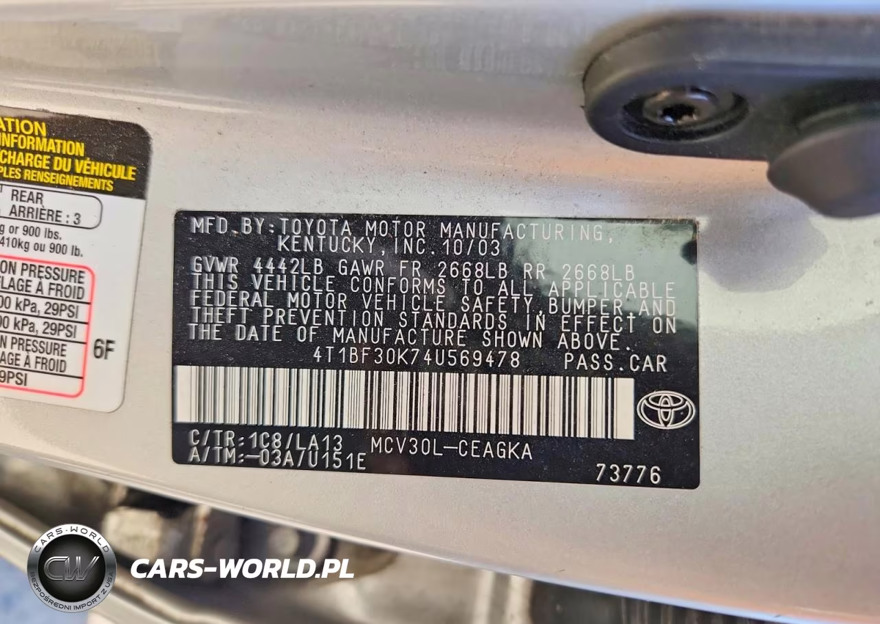 2004 Toyota Camry Xle V6 VIN:4T1BF30K74U569478 - 12