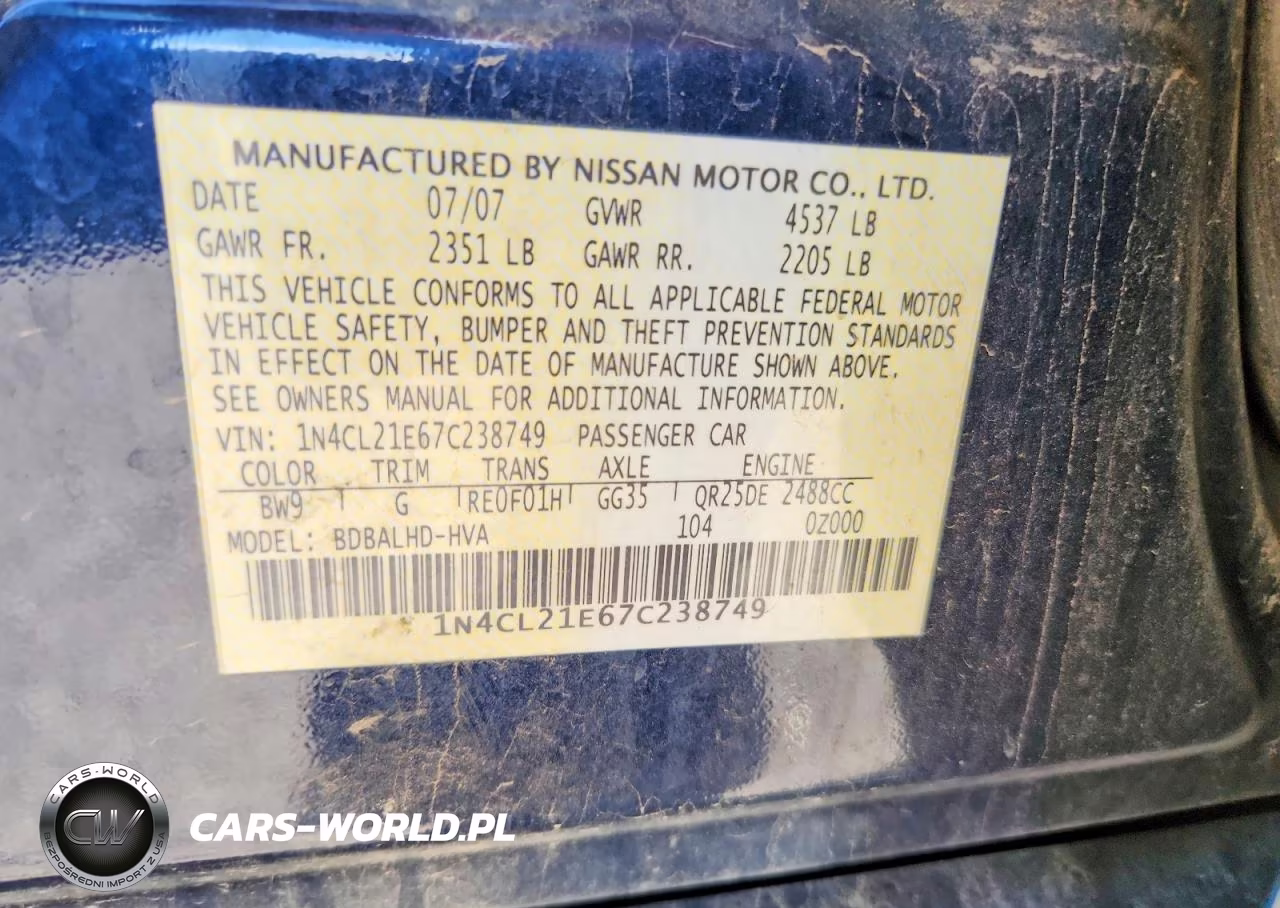 2007 Nissan Altima Hybrid VIN:1N4CL21E67C238749 - 12