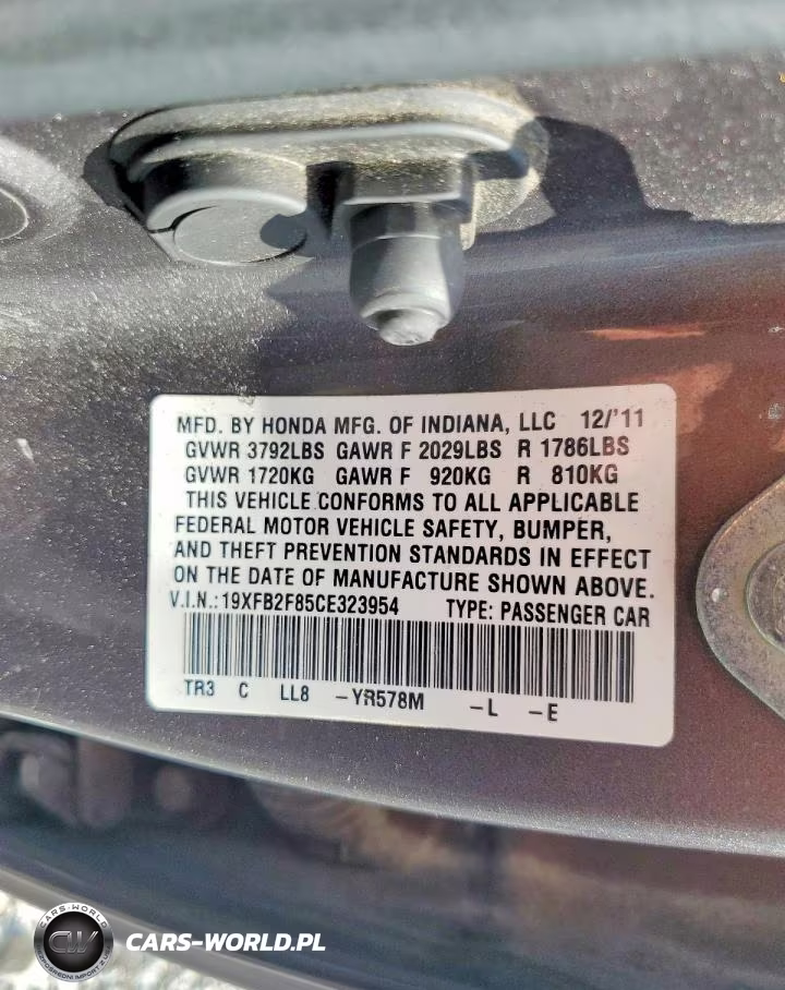 2012 Honda Civic Ex VIN:19XFB2F85CE323954 - 12