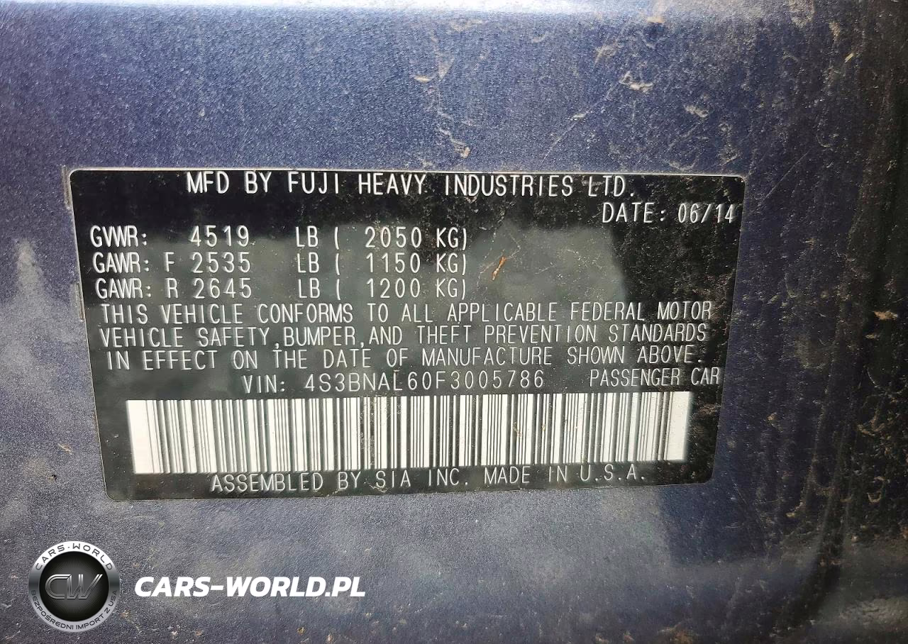 2015 Subaru Legacy 2.5I Limited VIN:4S3BNAL60F3005786 - 12