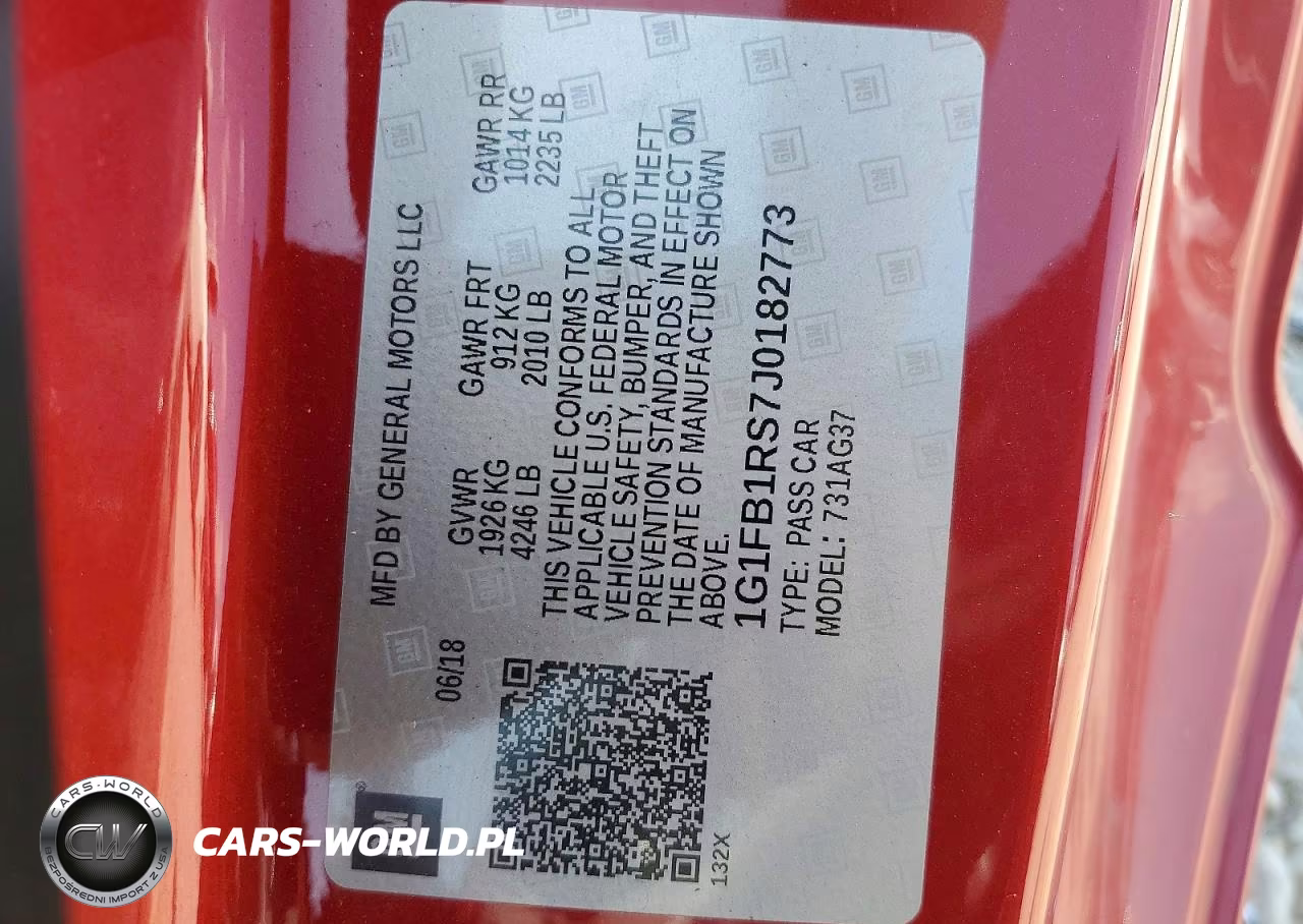 2018 Chevrolet Camaro Lt VIN:1G1FB1RS7J0182773 - 12