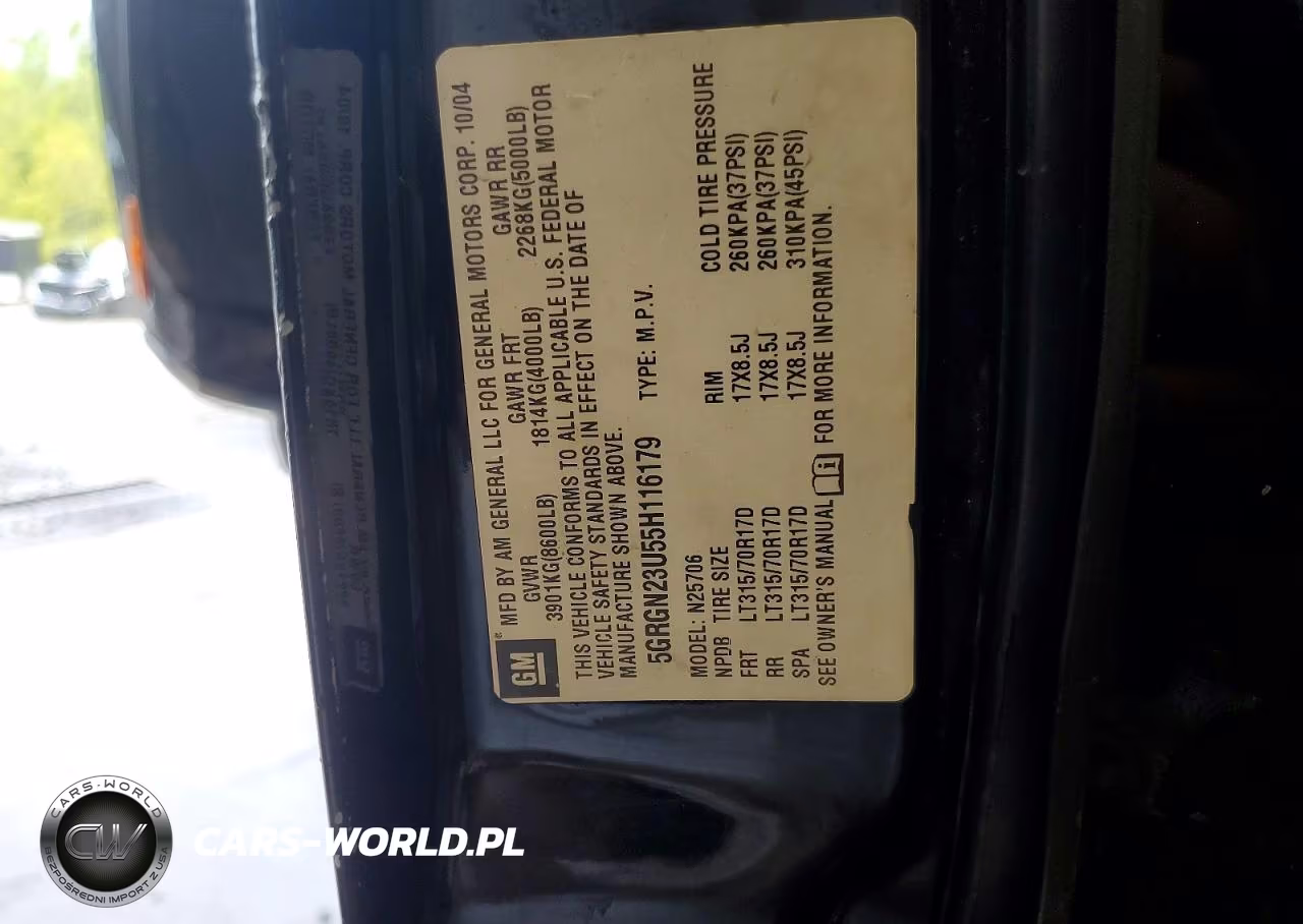 2005 Hummer H2 VIN:5GRGN23U55H116179 - 13