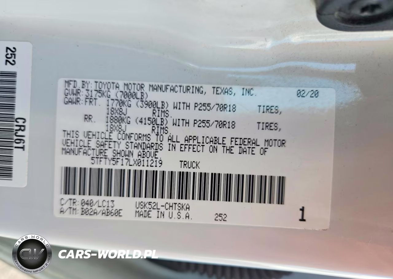 2020 Toyota Tundra Sr VIN:5TFTY5F17LX011219 - 12