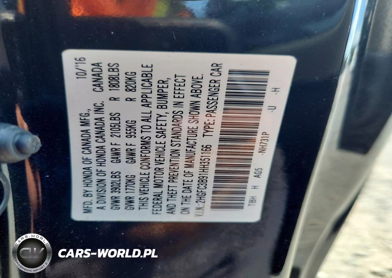 2017 Honda Civic Touring VIN:2HGFC3B91HH351166 - 13