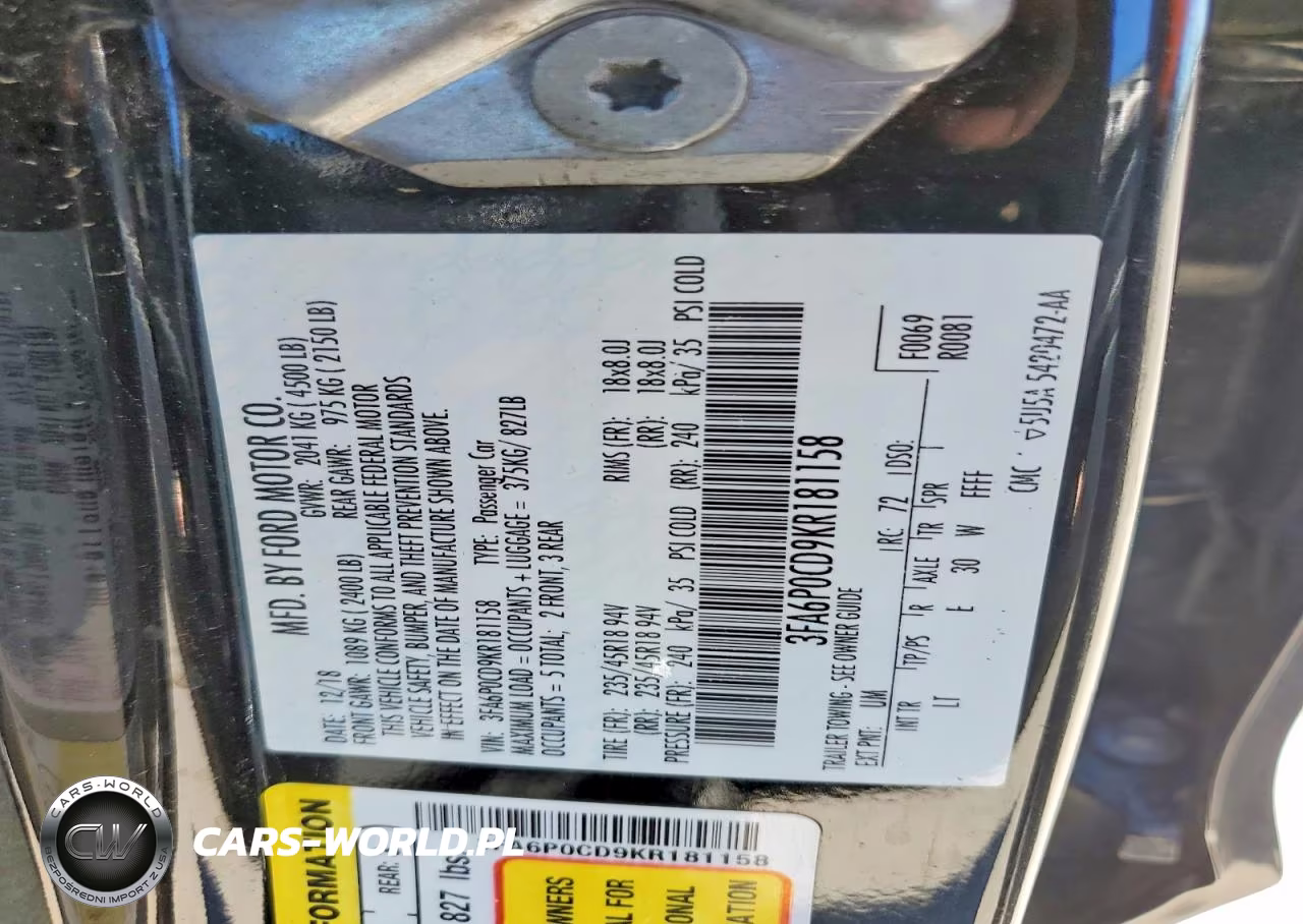 2019 Ford Fusion Sel VIN:3FA6P0CD9KR181158 - 12