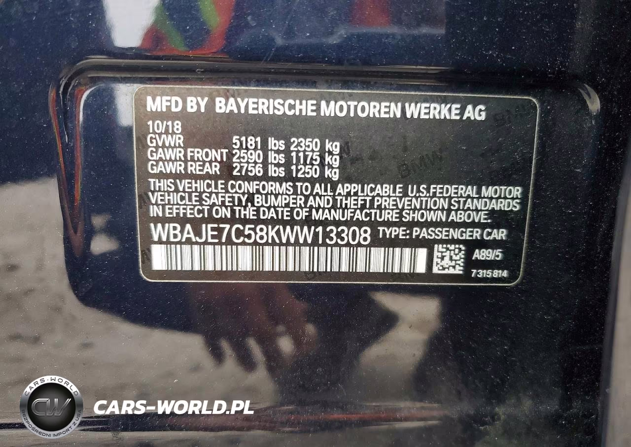 2019 BMW 540 Xi VIN:WBAJE7C58KWW13308 - 13