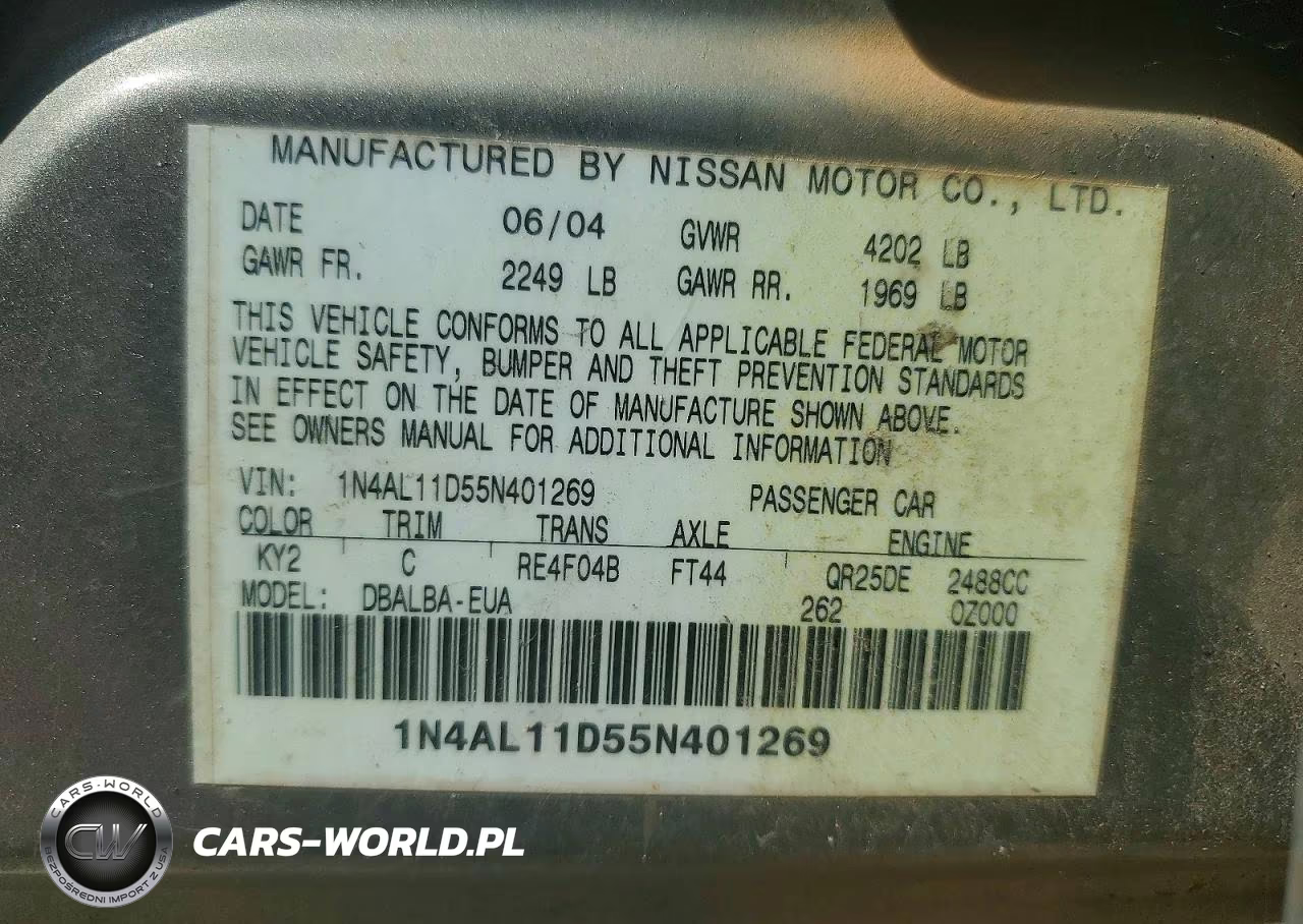 2005 Nissan Altima 2.5 VIN:1N4AL11D55N401269 - 13