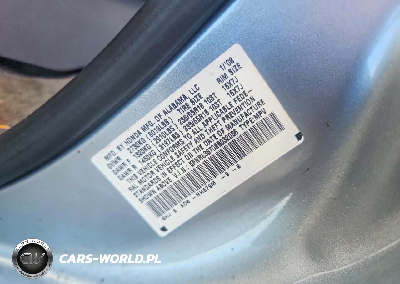 2008 Honda Odyssey Exl VIN:5FNRL38708B032056 - 12