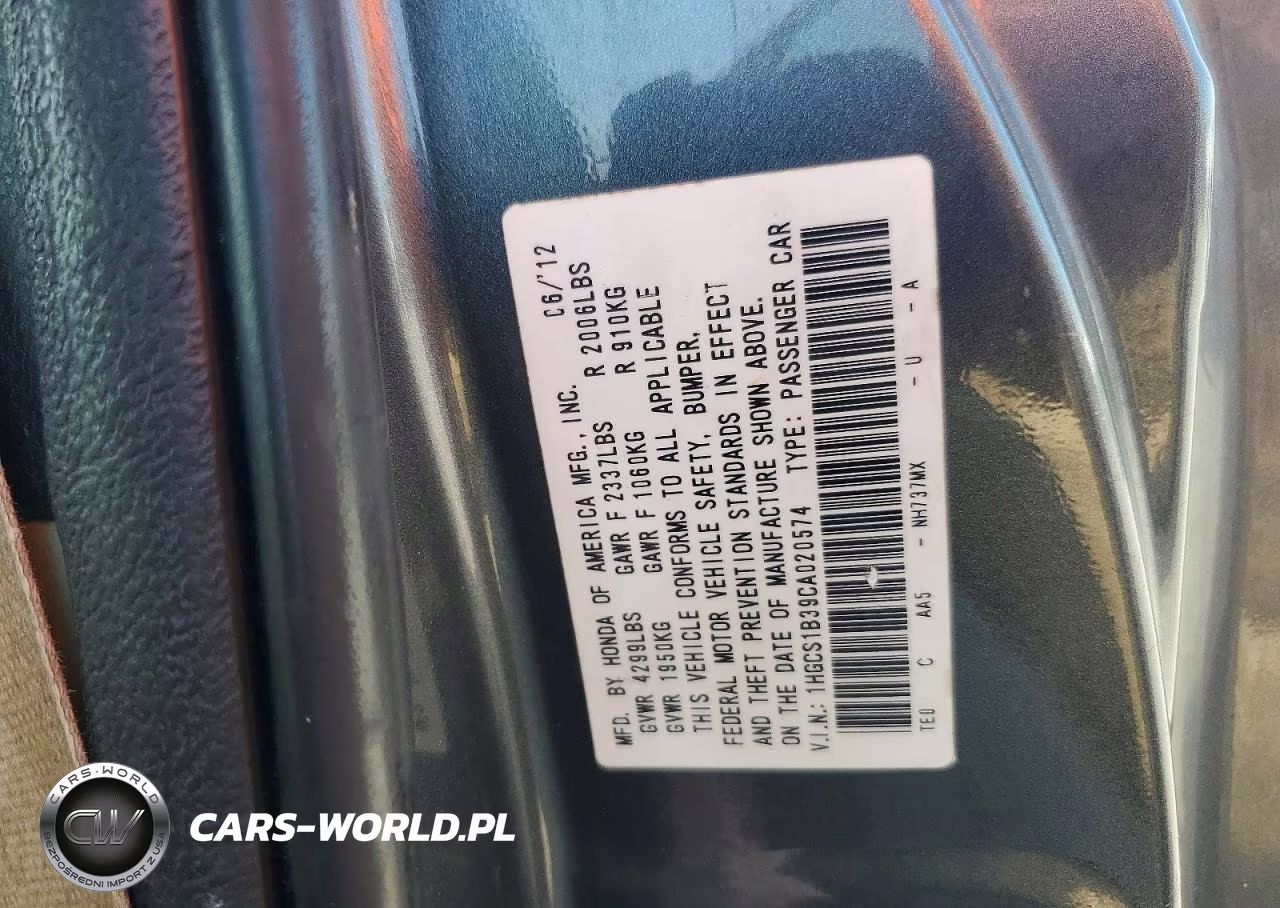 2012 Honda Accord Lx VIN:1HGCS1B39CA020574 - 12