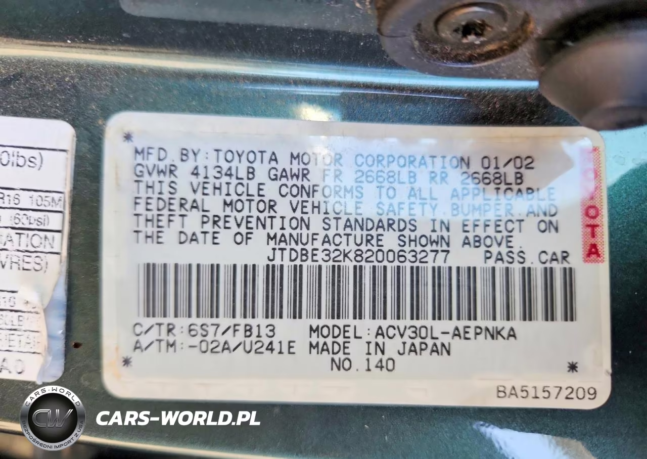 2002 Toyota Camry Le VIN:JTDBE32K820063277 - 12