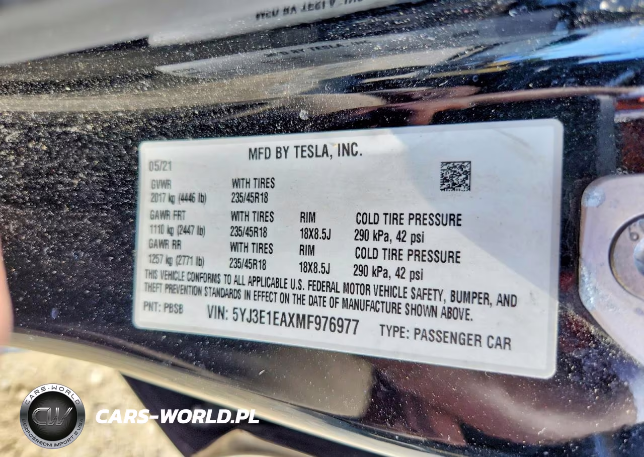 2021 Tesla Model 3 VIN:5YJ3E1EAXMF976977 - 12